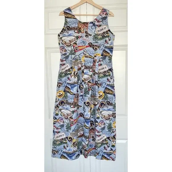 Vtg Reyn Spooner NFL Rams Hawaiian Maxi / Midi Dress Size Medium - Picture 3 of 6